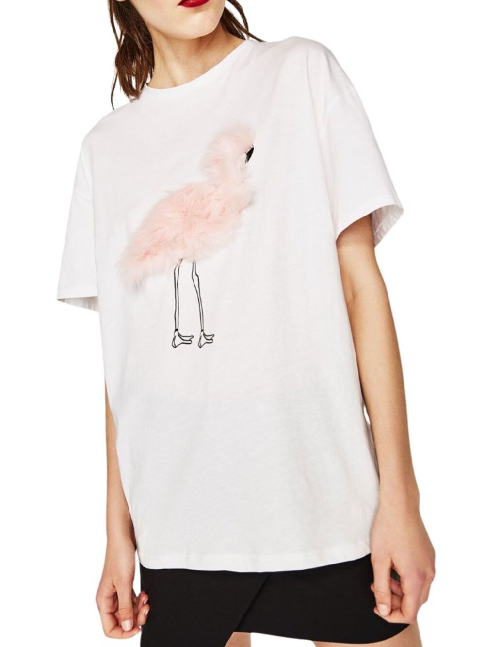 Furry Fluffy Faux Fur Pink Flamingo White Womens T-Shirt NEW